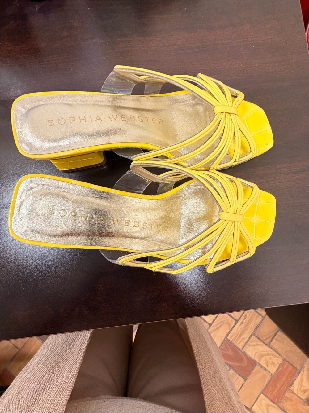 Sophia Webster Yellow Knotted Strap Square Toe Sandals